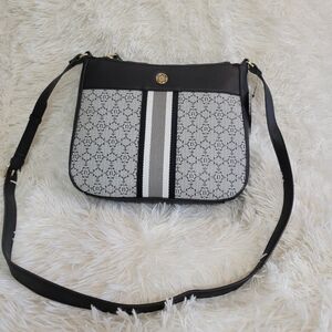 Nanette Lepore® Black,White & Gray Double Section Logo Crossbody with St…